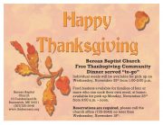 Berean Baptist Church Thanksgiving Community Dinner “to-go”